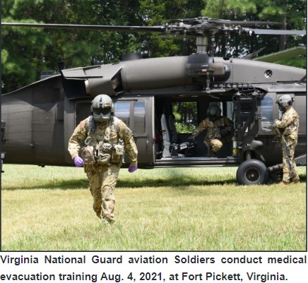 Virginia  National  Guard  aviation  Soldiers  conduct  medical  evacuation training Aug. 4, 2021, at Fort Pickett, Virginia. 