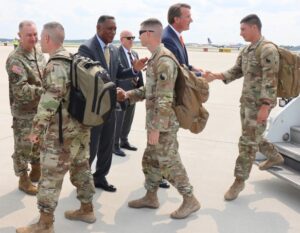 Virginia National Guard Soldiers and Airmen deployed as Task Force Cardinal return to Virginia Aug. 1, 2023, after supporting Operation Lone Star in Texas since July 8.