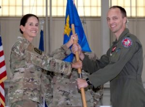 Col. Brock E. Lange takes command of the Virginia Air National Guard’s 192nd Wing from Col. Christopher G. Batterton during a change of command ceremony Sept. 9, 2023, at Joint Base Langley-Eustis, Virginia.