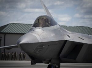 A Virginia Air National Guard pilot assigned to the 149th Fighter Squadron prepares for take off in an F-22 Raptor during exercise Sentry Savannah 22-1 at the Air Dominance Center in Savannah, Georgia, May 11, 2022