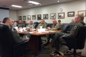 U.S. Air Force Maj. Gen. Bryan E. Salmon, right, Special Assistant to the Director of the Air National Guard, leads an extensive roundtable discussion at an Air National Guard Classic Association Conference on June 25, 2024, at Joint Base Langley-Eustis in Hampton, Virginia.