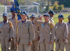 ChalleNGe cadets conduct a pass in review and drill and ceremony demonstration during Family Day for Class 61 Oct. 19, 2024, at the State Military Reservation in Virginia Beach, Virginia.