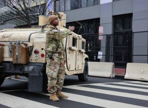 Virginia National Guard Soldiers assigned to Joint Task Force–District of Columbia assist with traffic control in Washington, D.C., on Jan. 19, 2025, in support of the 60th Presidential Inauguration.