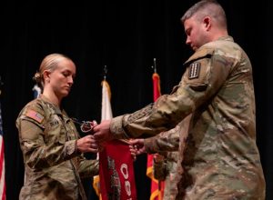 The Virginia National Guard's Powhatan-based 180th Engineer Support Company, 276th Engineer Battalion, 329th Regional Support Group conducts a departure ceremony Sept. 8, 2025, at Powhatan High School in Powhatan, Virginia.