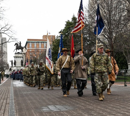 Brig. Gen. Charles Martin Jr., commander of the Virginia Army National Guard, leads the VNG at the head of the parade during the inauguration of the 75th Governor of Virginia Jan. 17, 2026, in Richmond, Virginia.